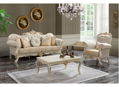 Luxury Sofa Set Complete Couch Set Beige Upholstered Sofa Fabric Sofa